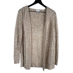 Sigrid Olsen Open Front Beige hooded Linen Blend Cardigan Women's Sz XL